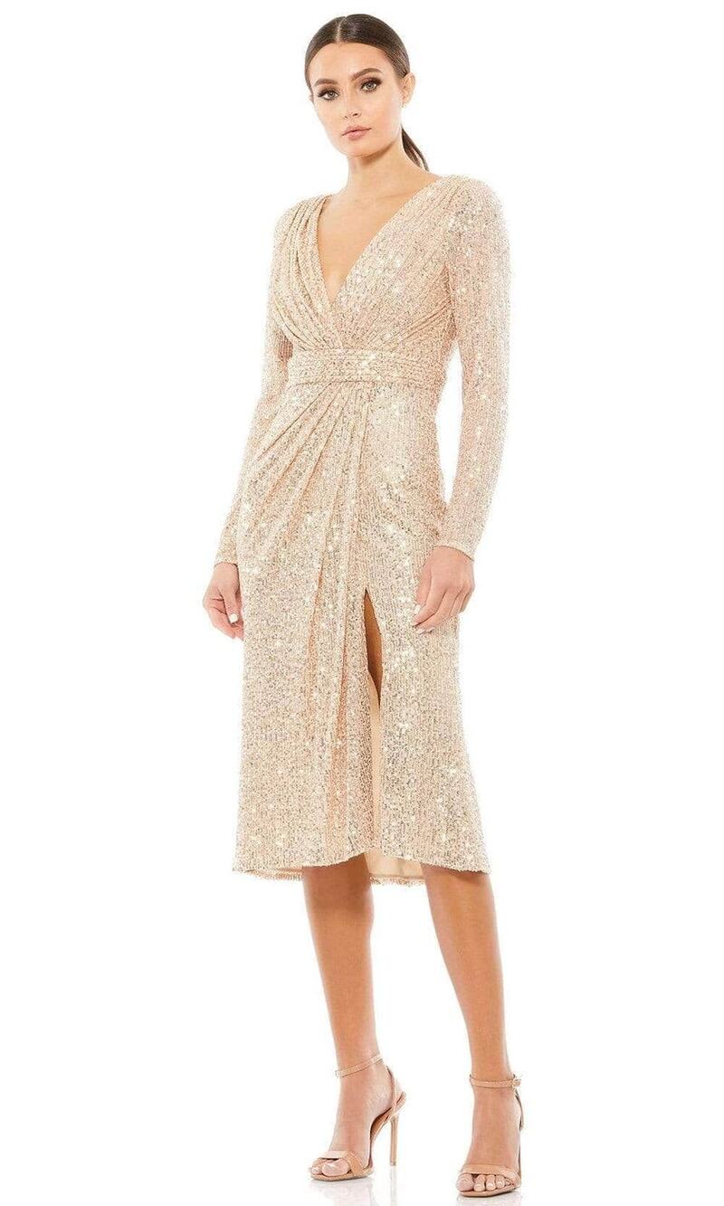 Ieena Mac Duggal 26555 Dress Long Sleeve Sequin Midi Formal Party Cocktail 6